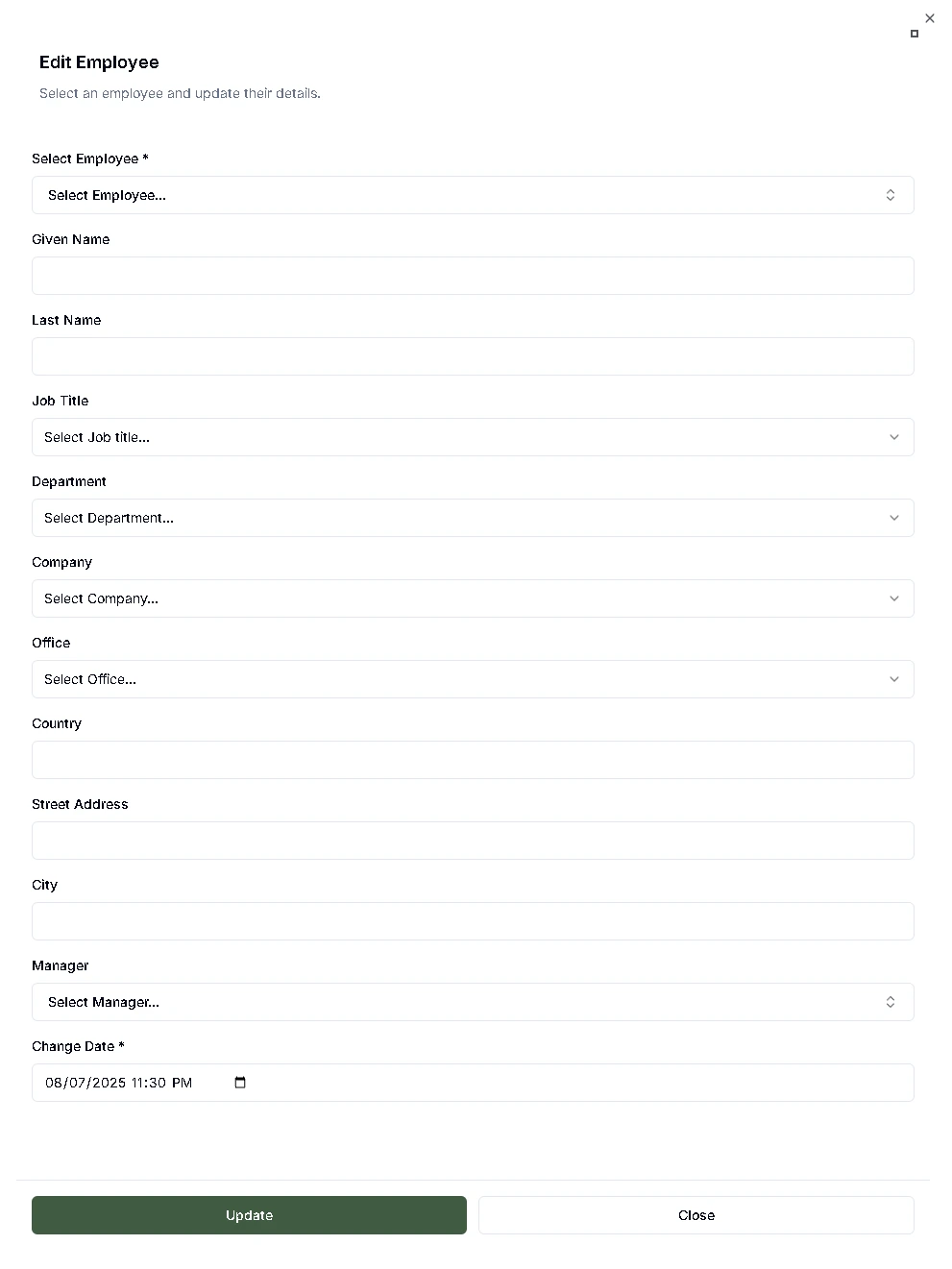Edit Employee form