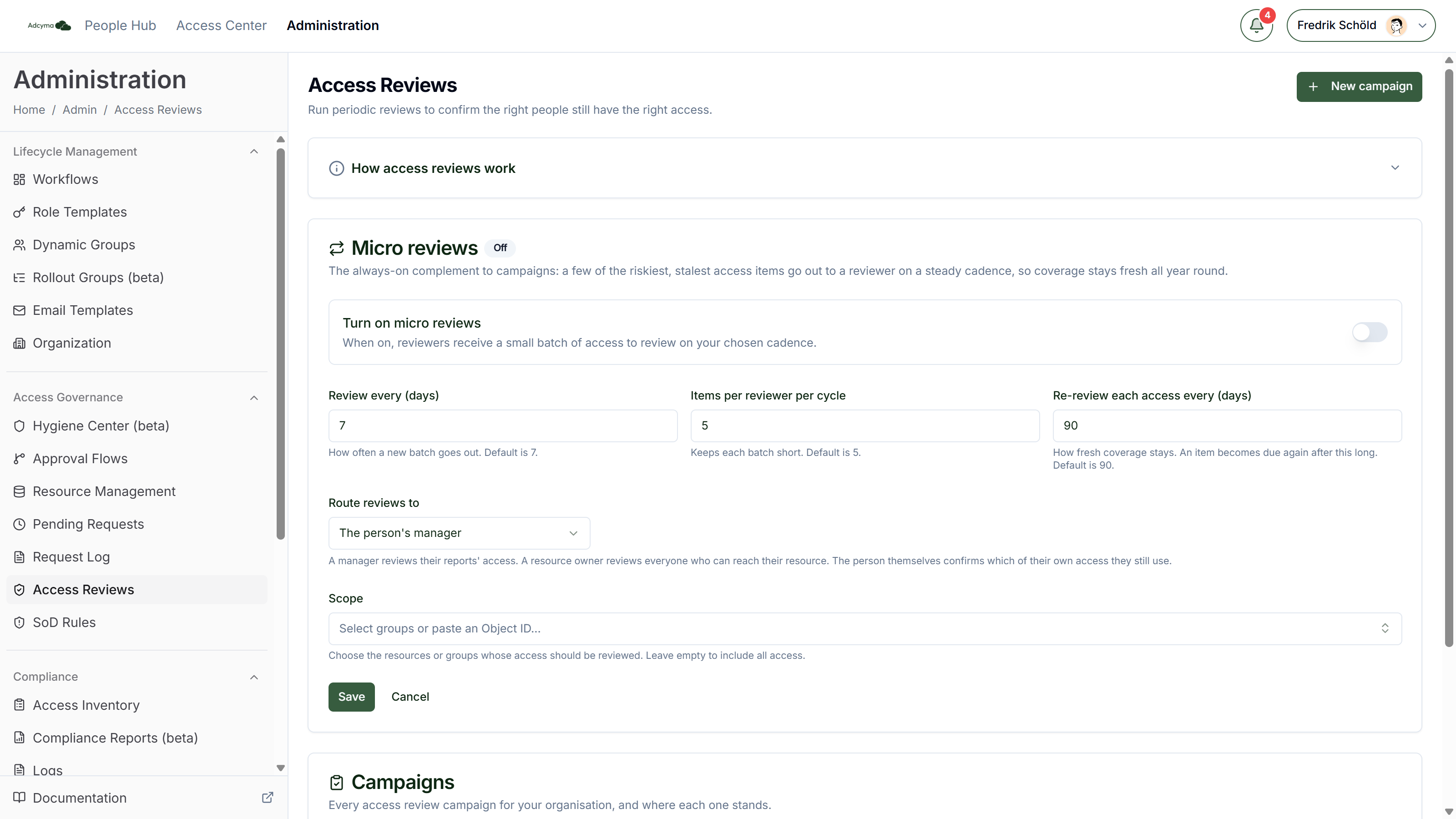 Micro reviews settings in edit mode