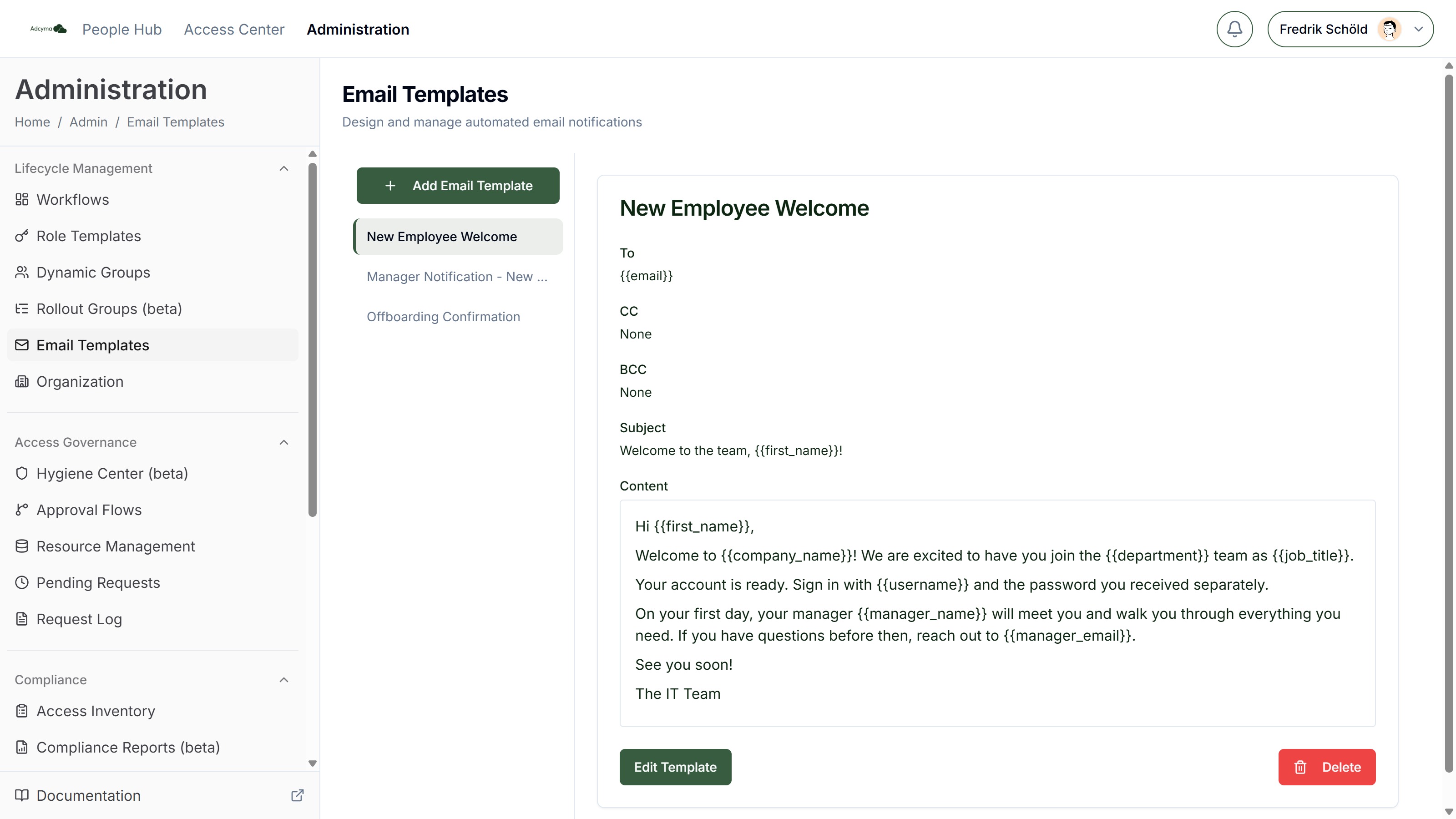 Email Templates editor