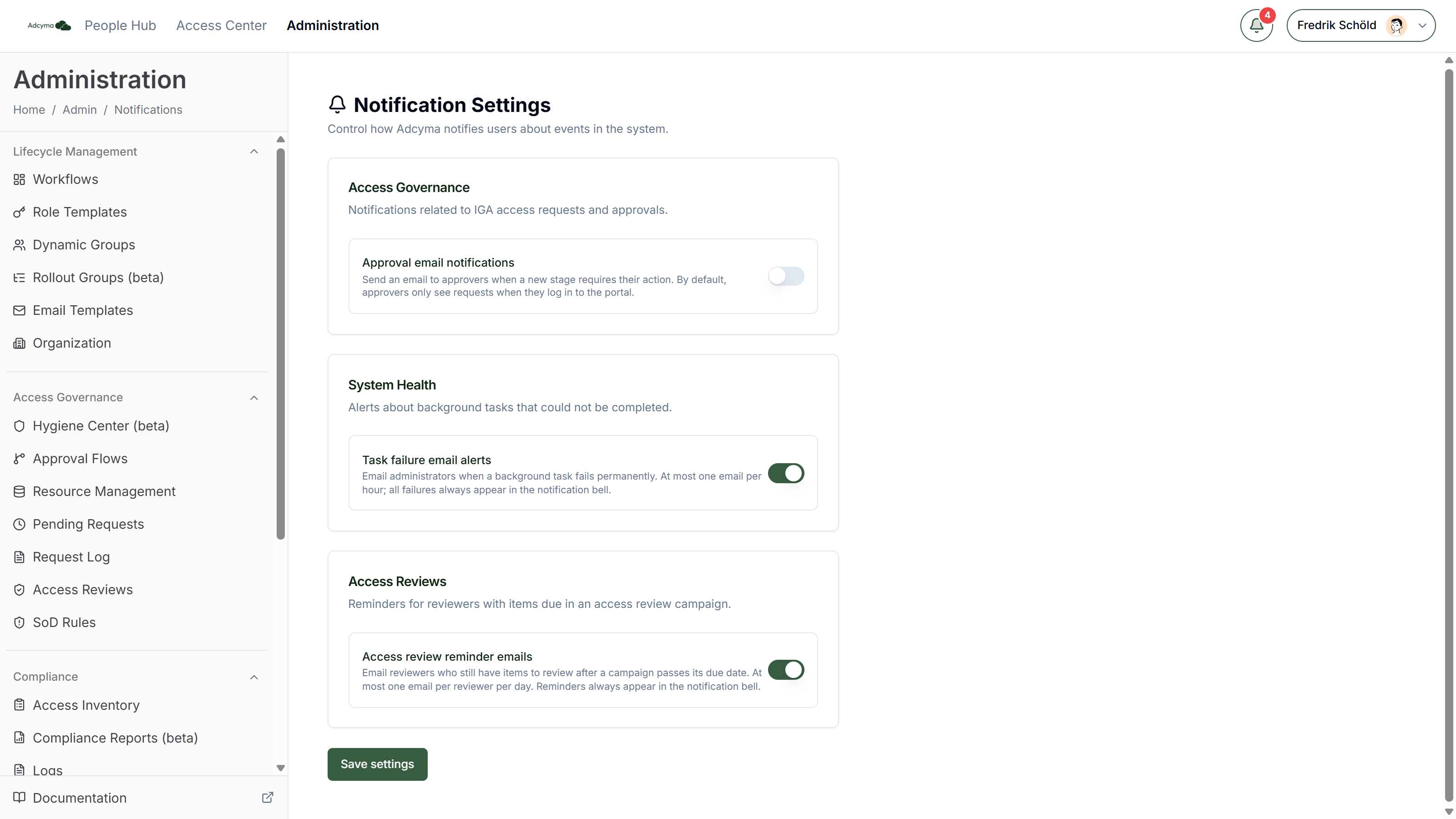 Notification Settings page