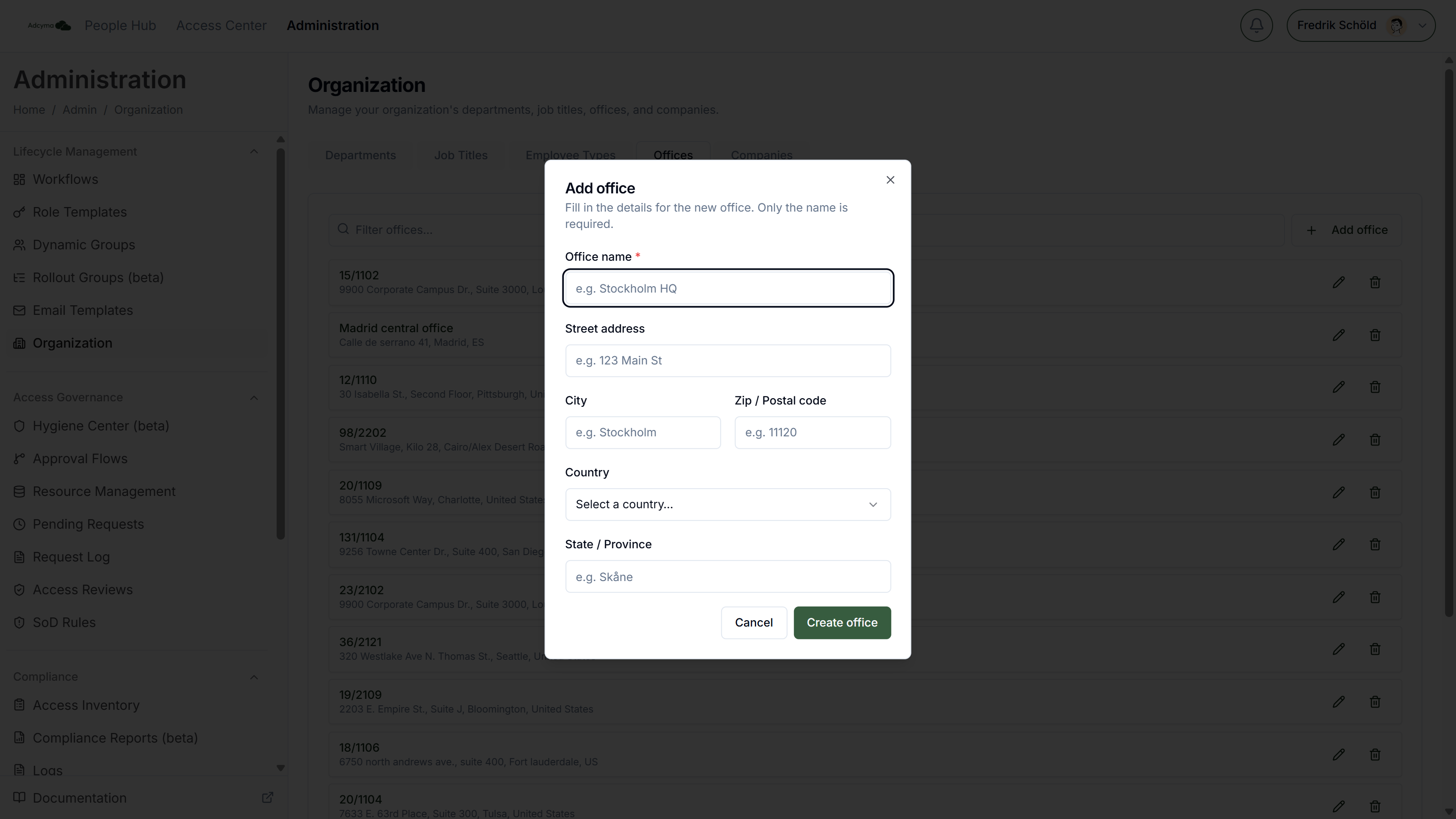 Add office dialog