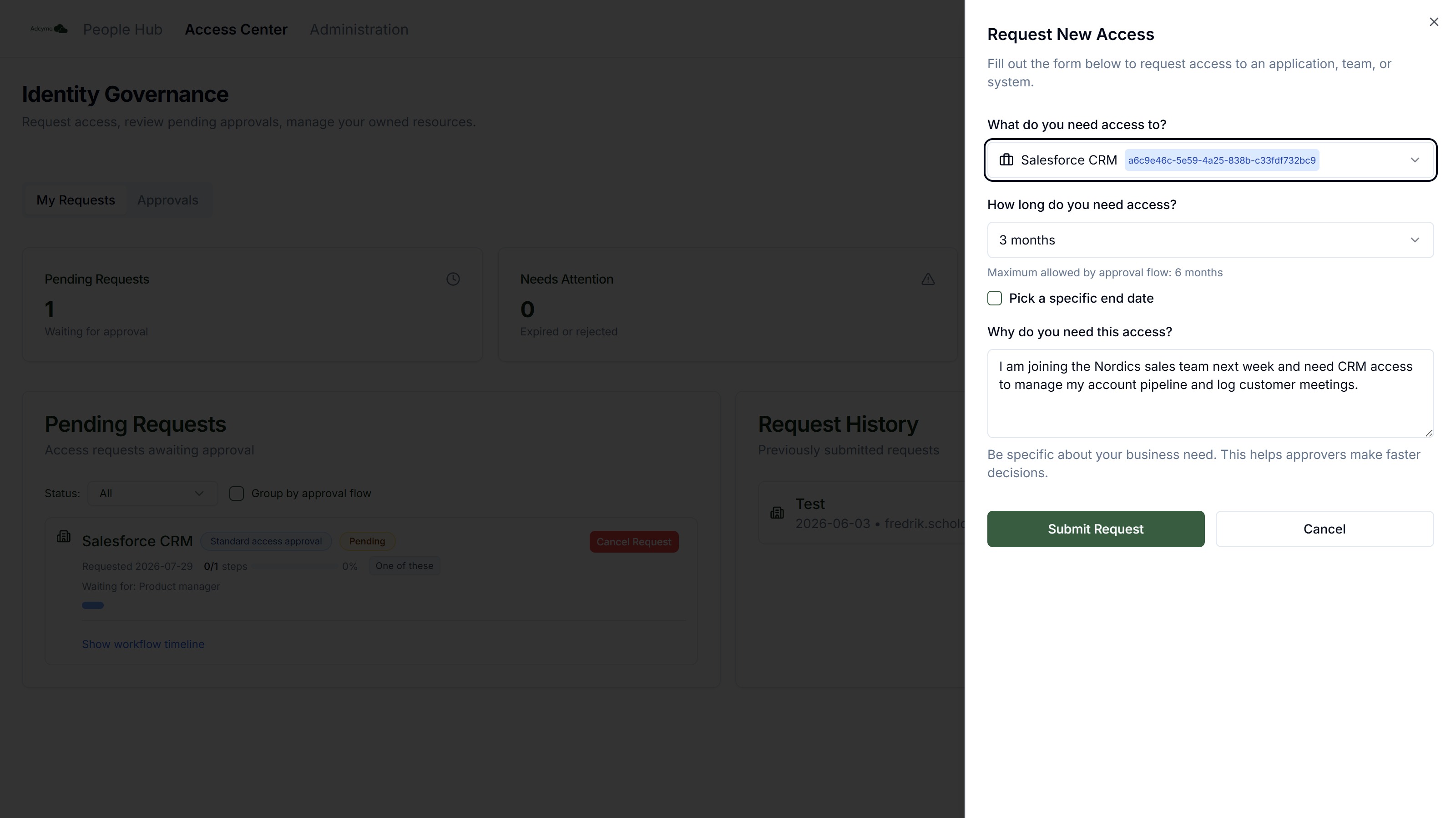 Request New Access form