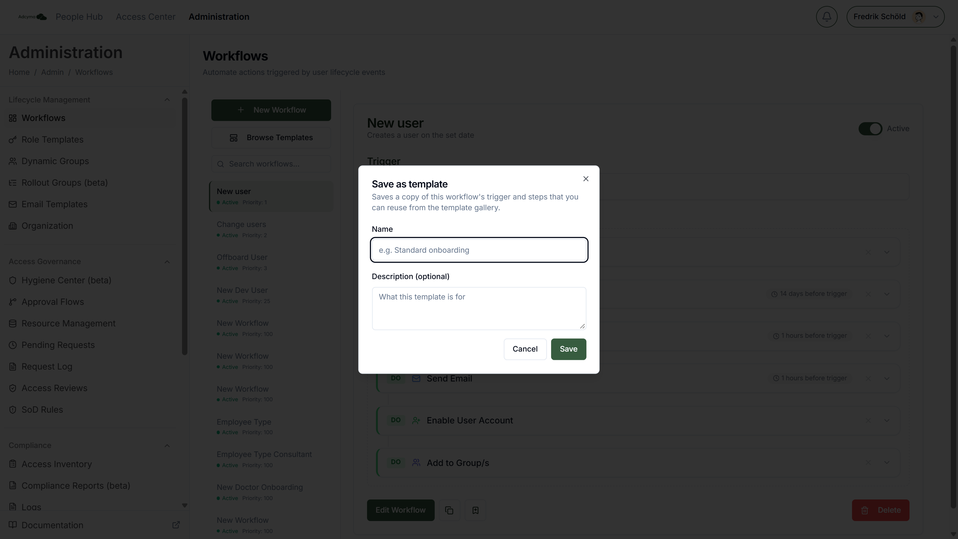 Save as template dialog